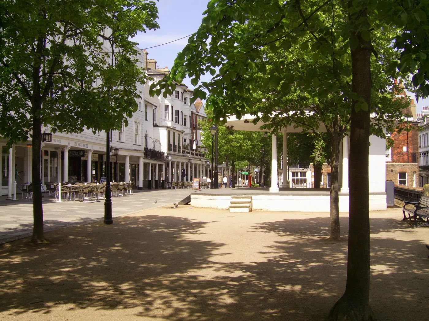 The bandstand on The Pantiles, on a summer afternoon. This is a daytime view, not the New Year's Eve party